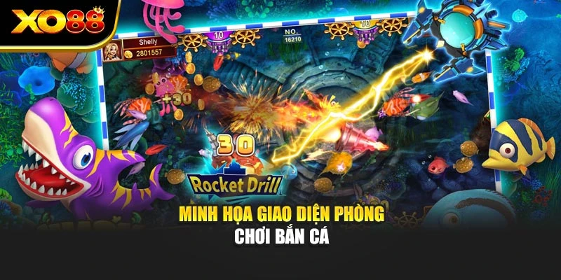 Minh họa giao diện phòng chơi bắn cá